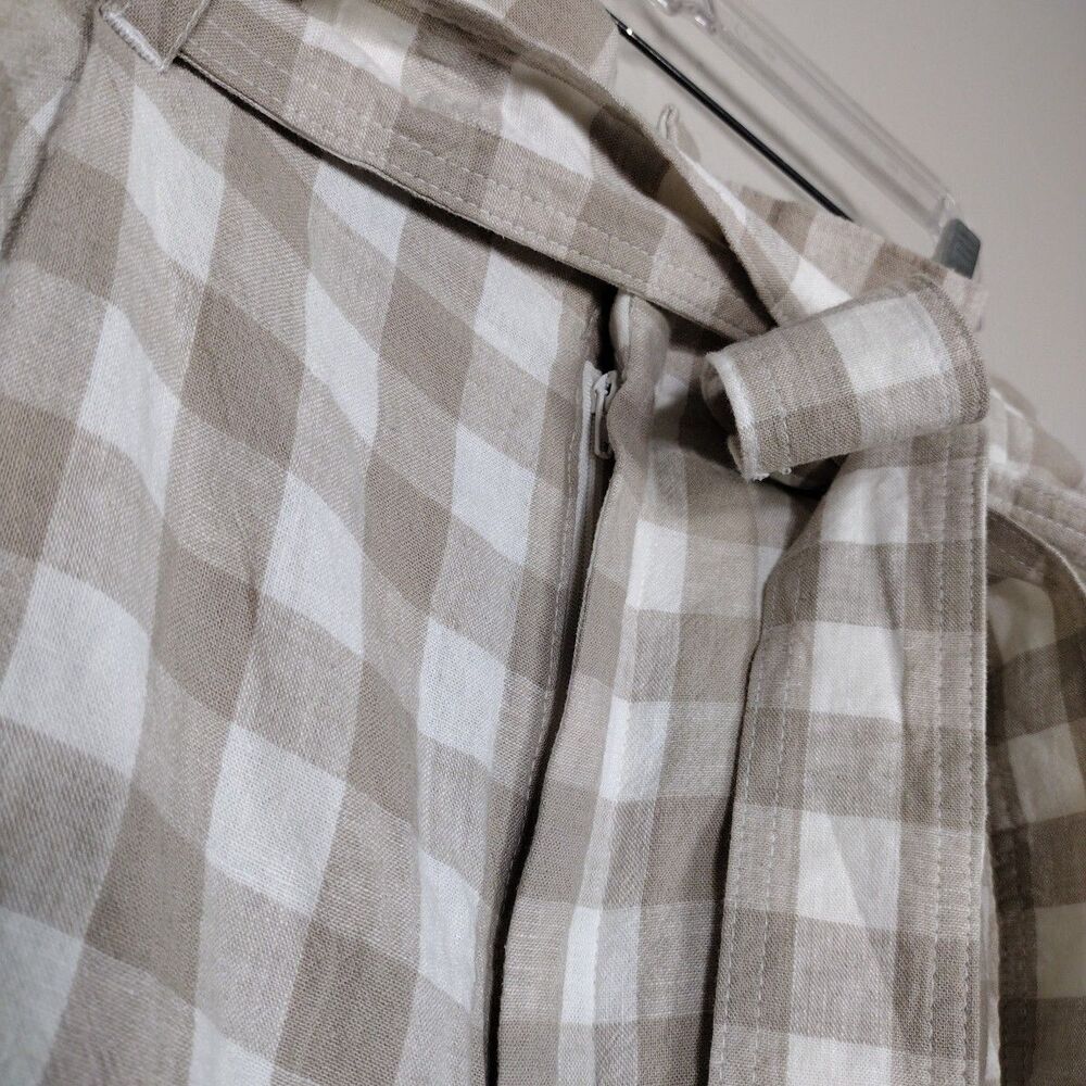 Plaid High Rise Linen Short Summer Vacay Size XL Elastic Waist Zipper Pockets - Picture 7 of 12